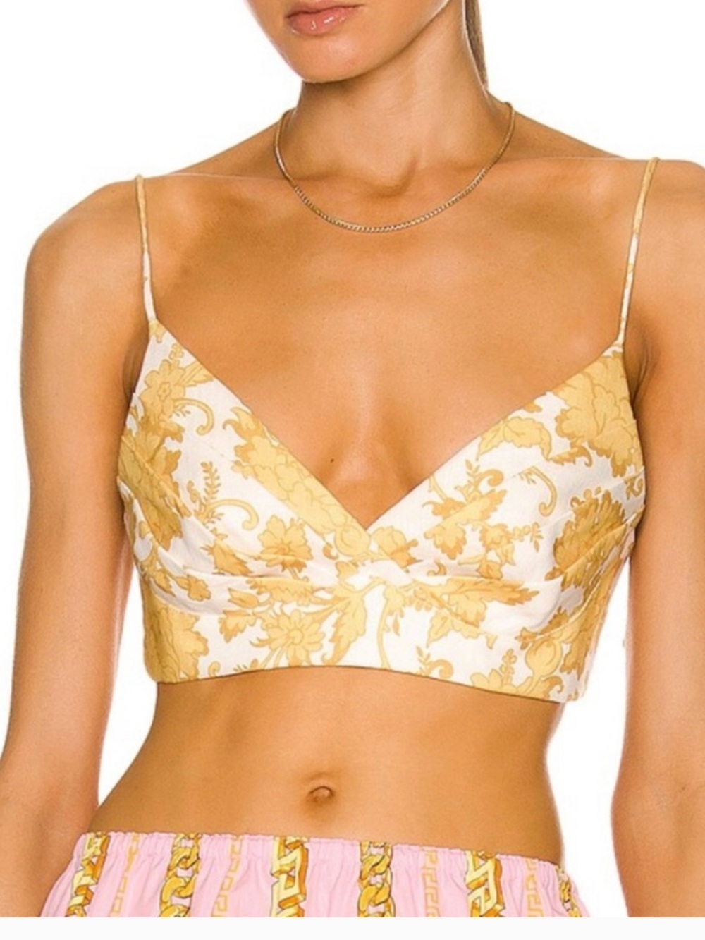 Zimmermann post card linen Yellow Floral Cropped Cami bra Top